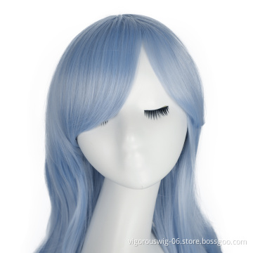 Vigorous Costume Anime Machine Made Average Size Silky Body Wave Cheap Price Blue With Bang Cosplay Wig In Synthetic Hair Wigs